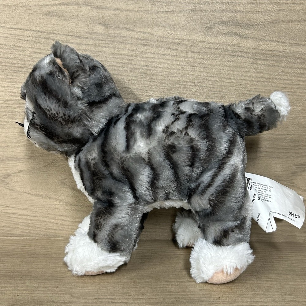 IKEA LILLEPLUTT CUTE GRAY AND WHITE STRIPPED CAT 9" Plush STUFFED ANIMAL Toy - Picture 3 of 7
